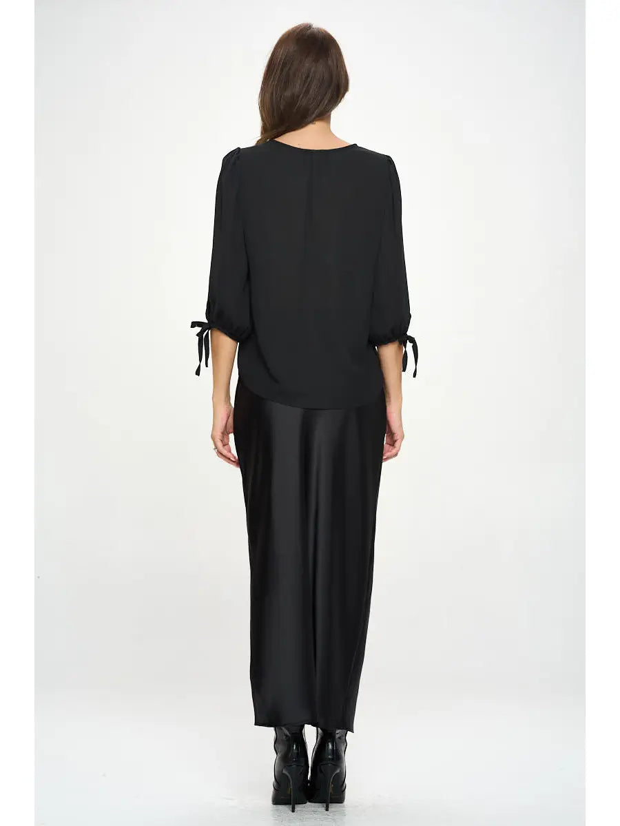 V-Neck Balloon Sleeve Blouse