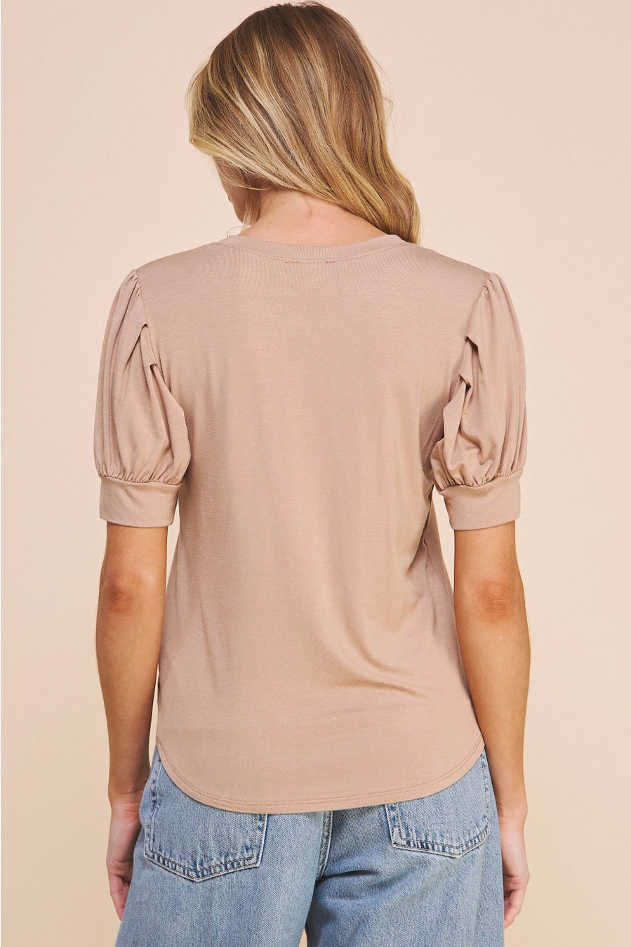 Puff Sleeve Tee in Taupe