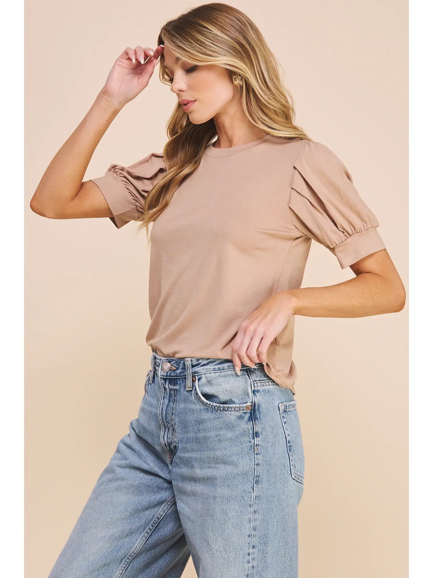 Puff Sleeve Tee in Taupe