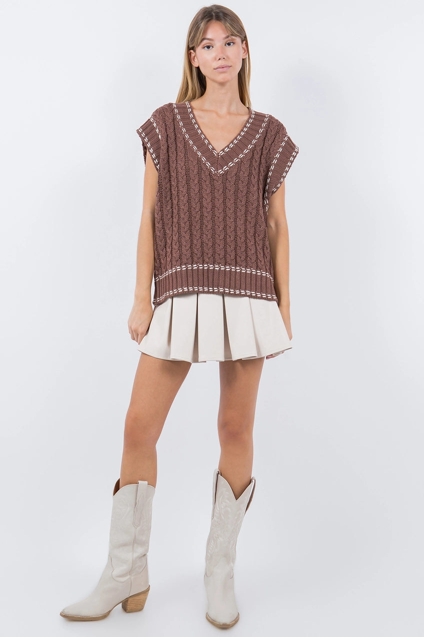 Contrast Knit Sweater Vest