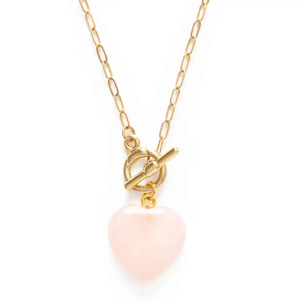 Rose Quartz Heart with Toggle Clasp Necklace - Mimi & Rae