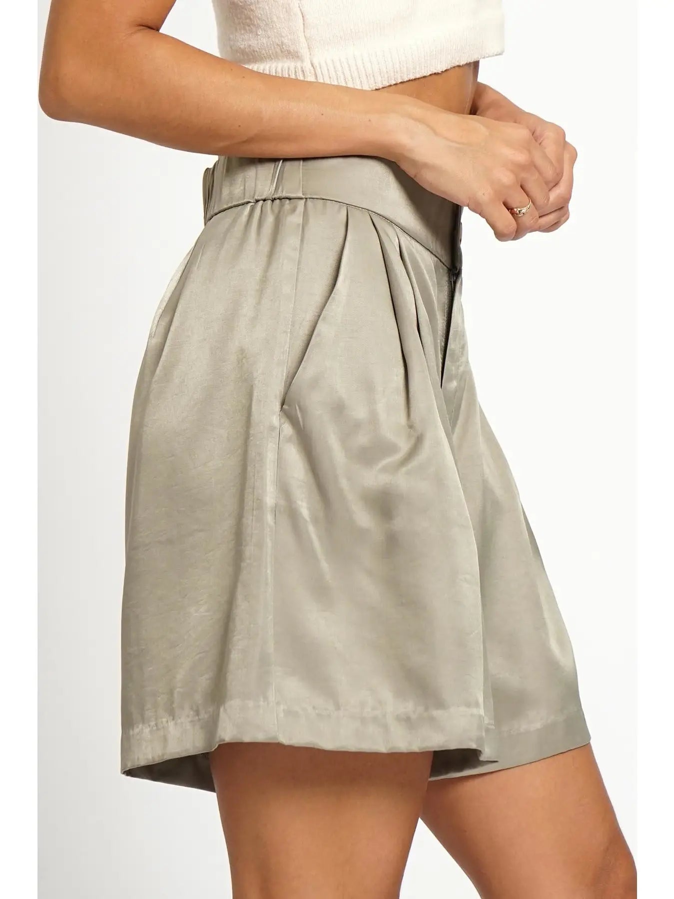 Pleated Satin Shorts - Mimi & Rae