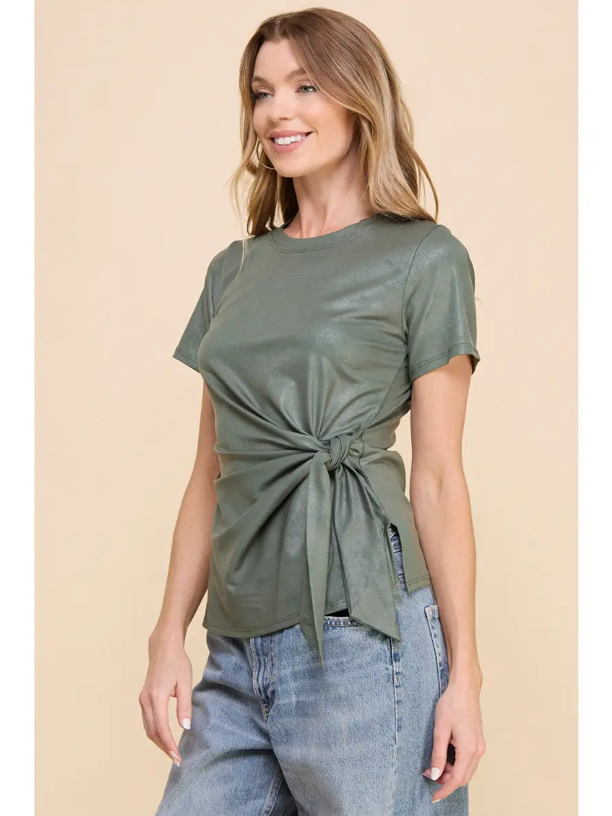 Side Knot Metallic Top - Mimi & Rae