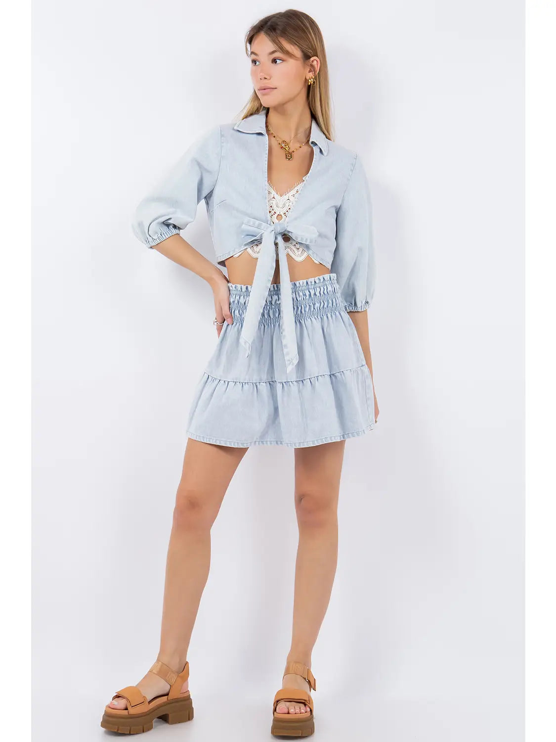 Tiered Denim Skirt