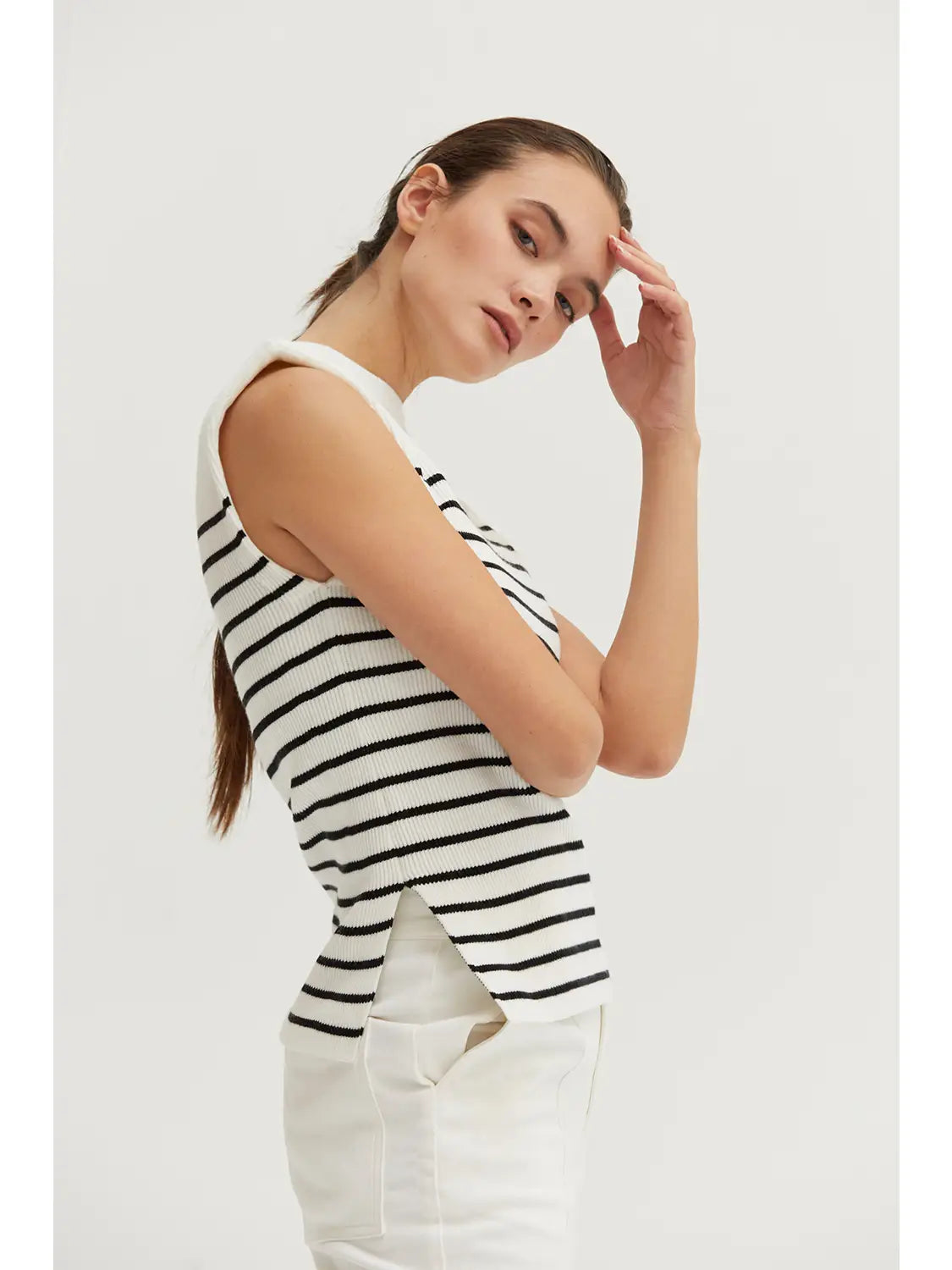 Striped Power Shoulder Top