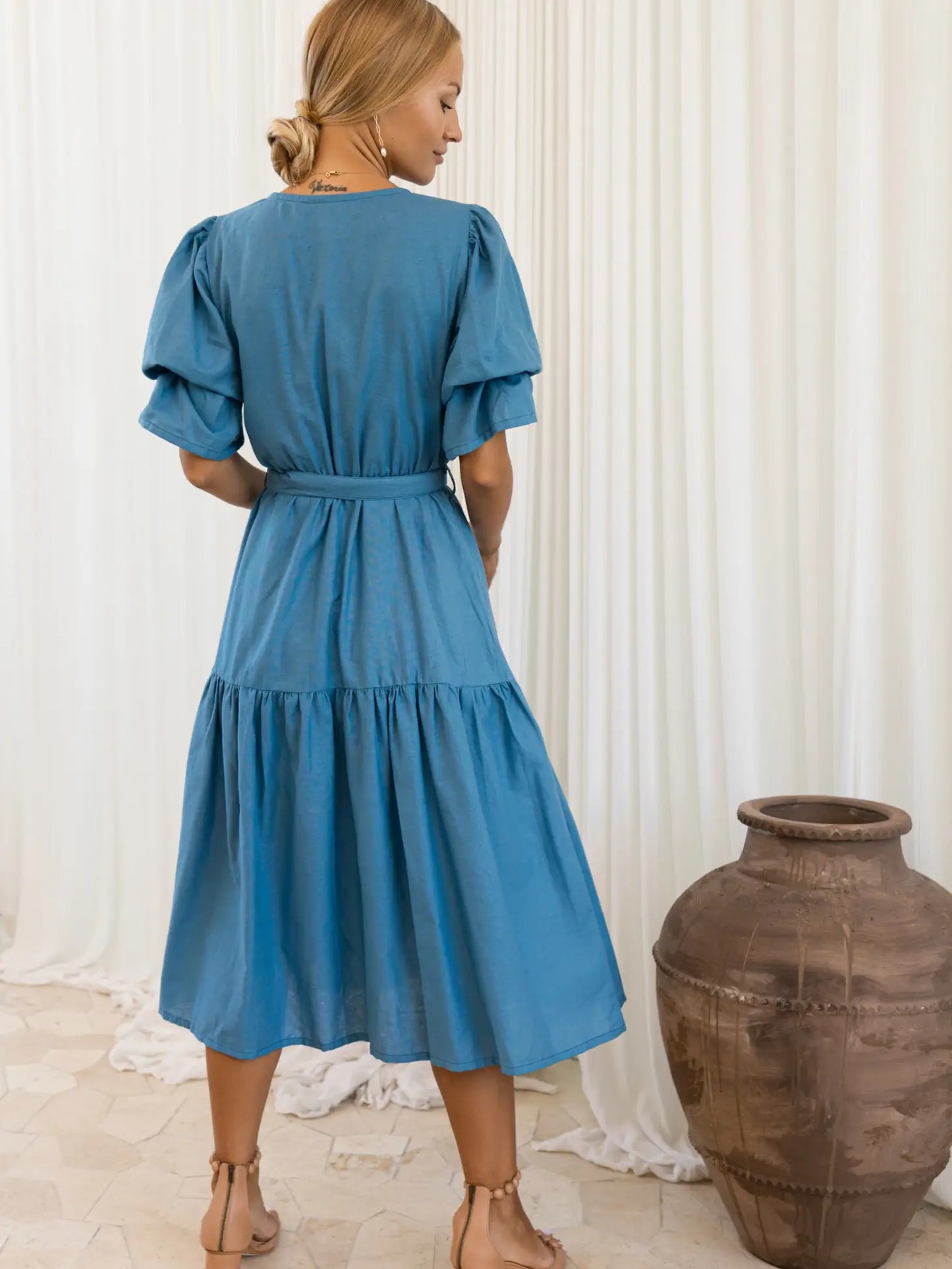 Peony Linen Midi Dress