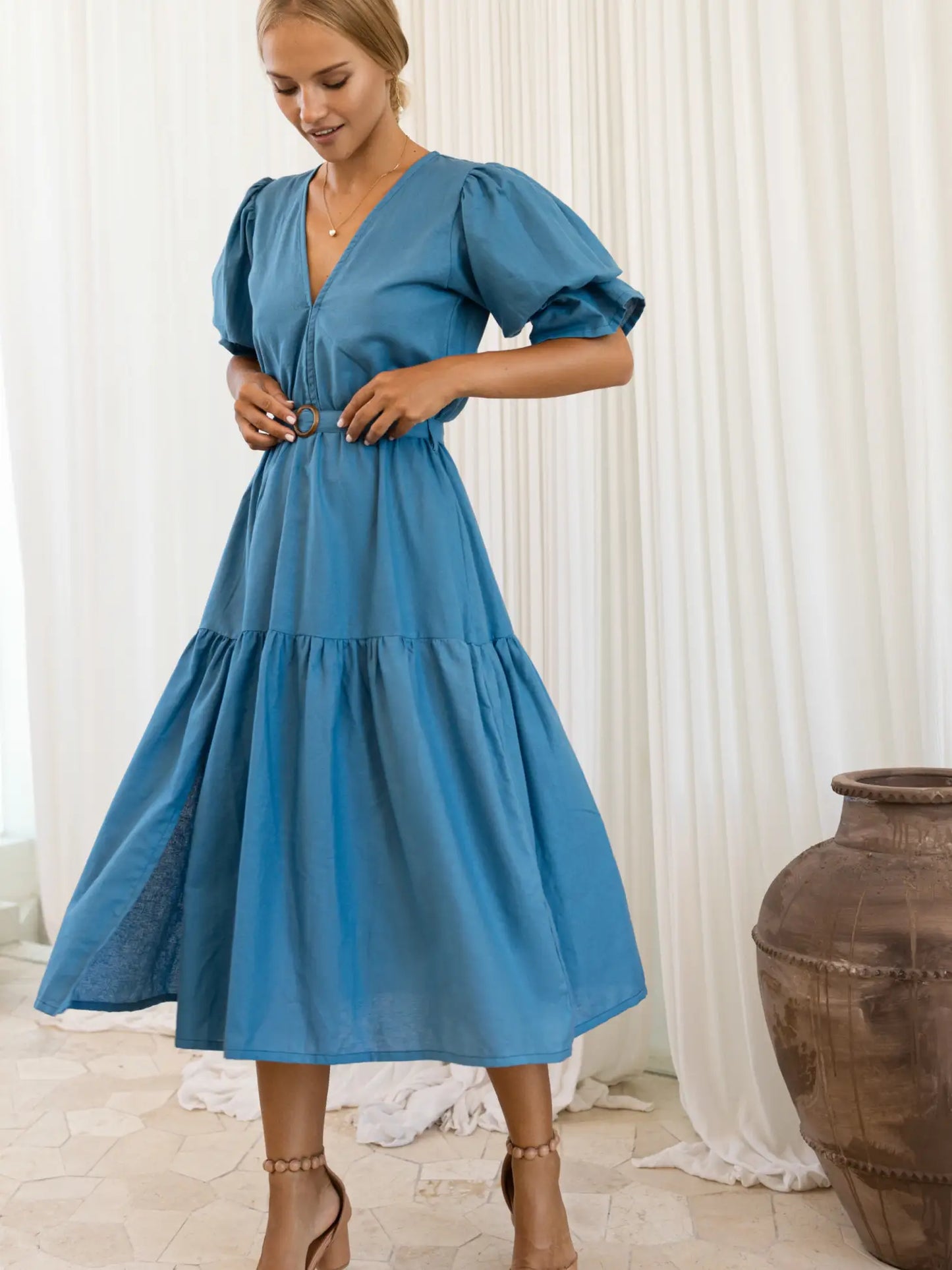 Peony Linen Midi Dress