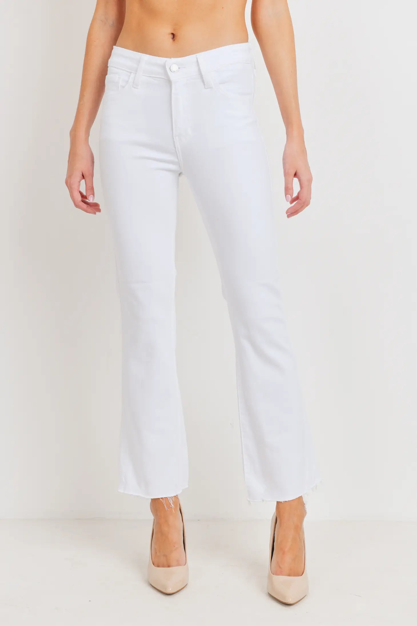 High Rise Crop Flare White Jeans - Mimi & Rae