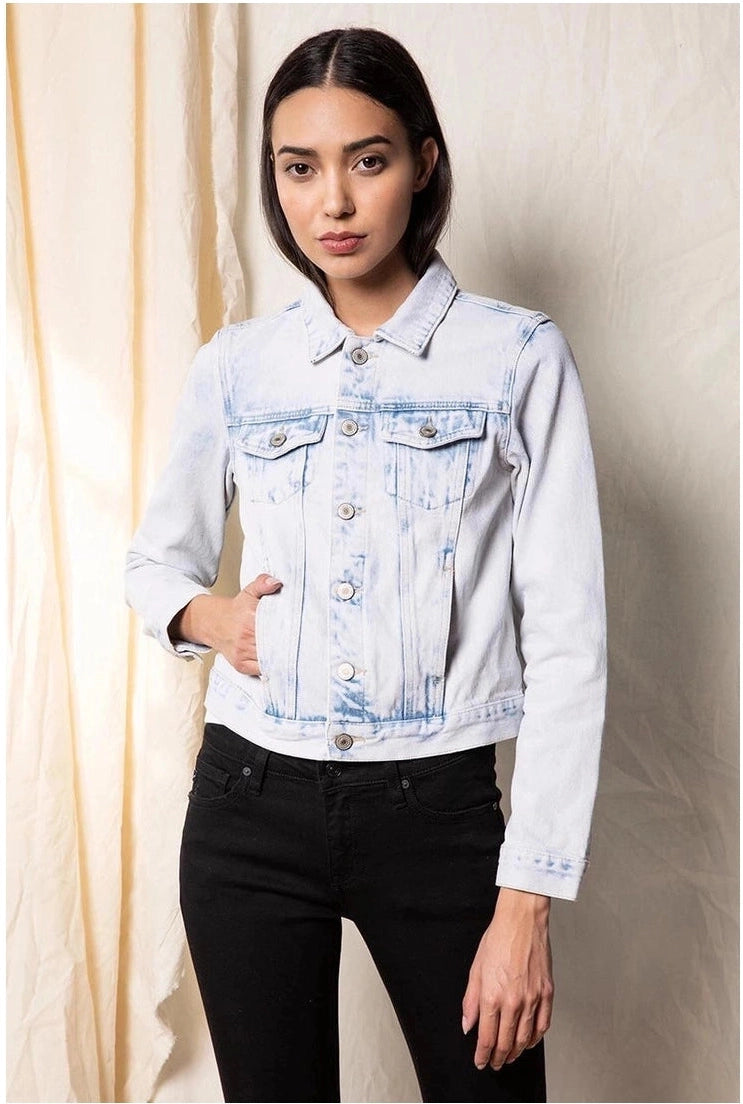 Light Wash Distressed Denim Jacket - Mimi & Rae