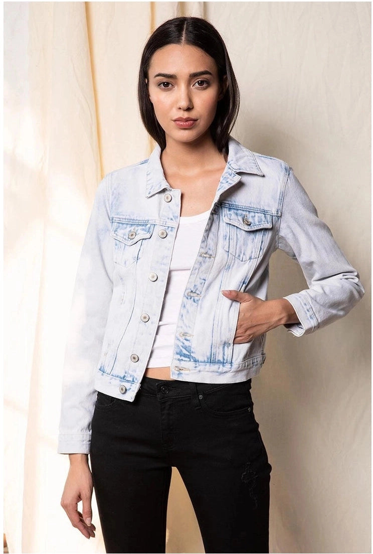 Light Wash Distressed Denim Jacket - Mimi & Rae