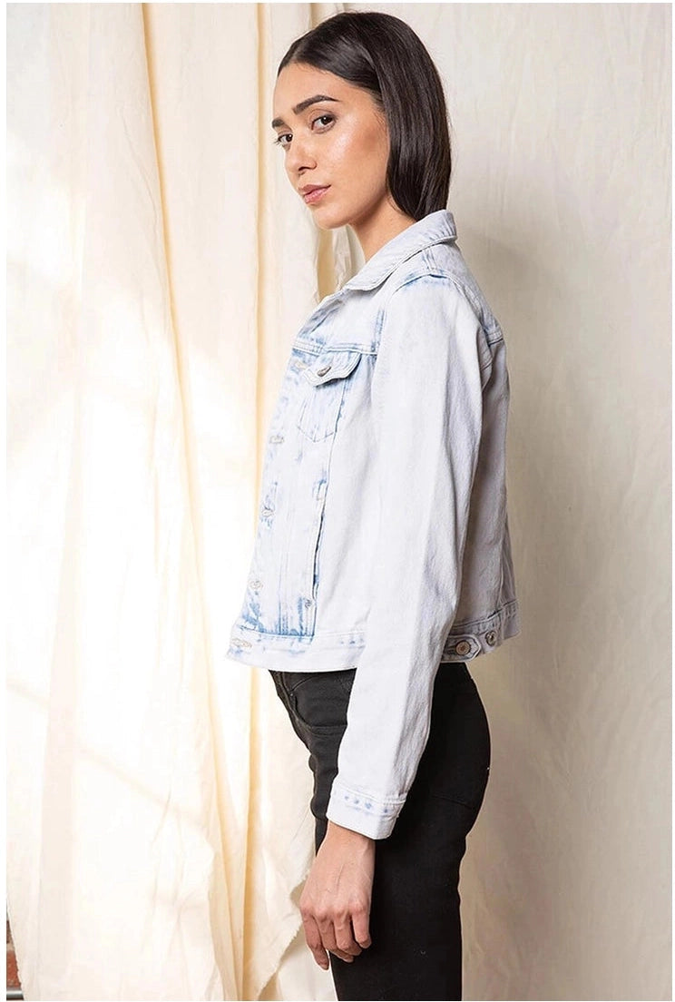 Light Wash Distressed Denim Jacket - Mimi & Rae