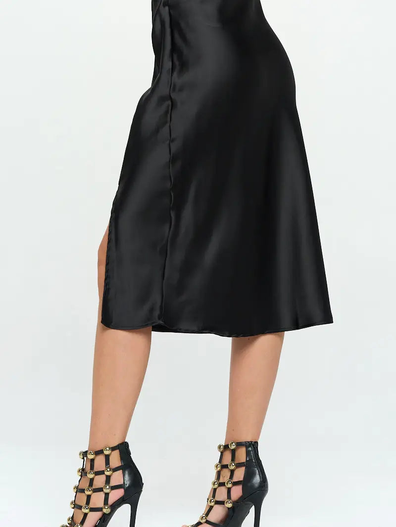 Satin Midi Skirt with Slit