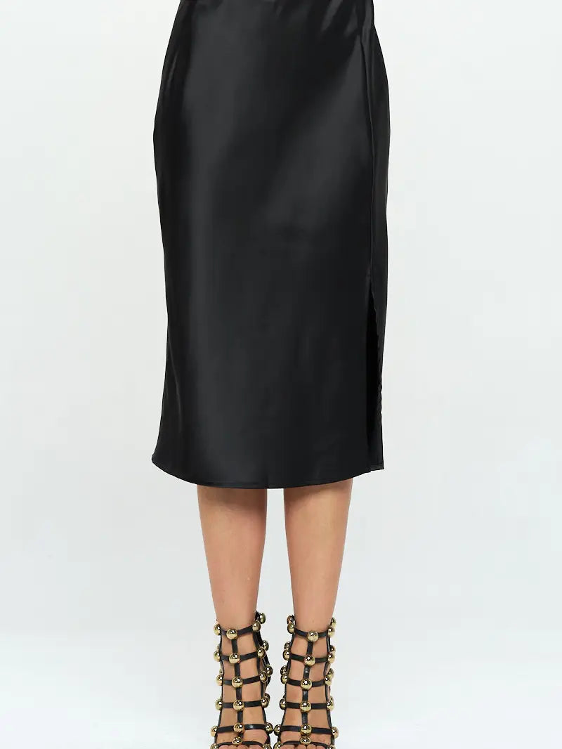 Satin Midi Skirt with Slit