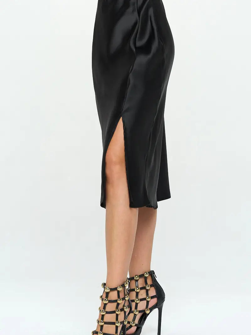 Satin Midi Skirt with Slit