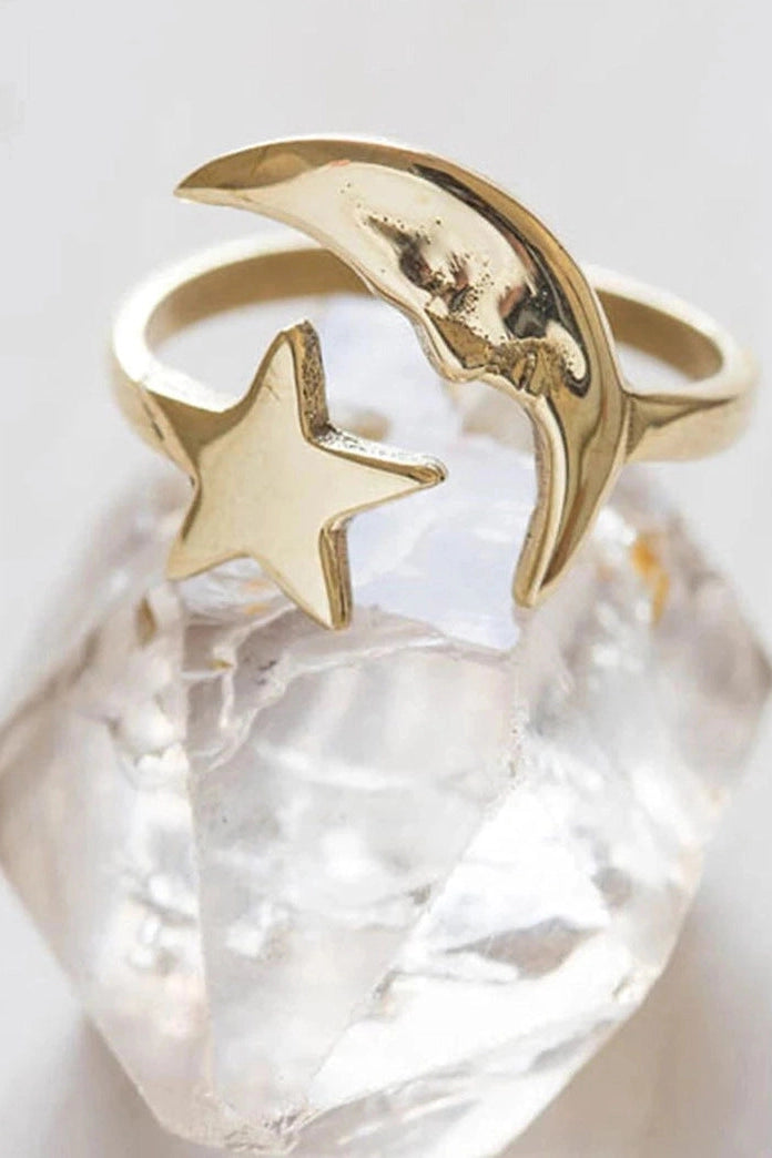 Crescent Moon + Star Ring