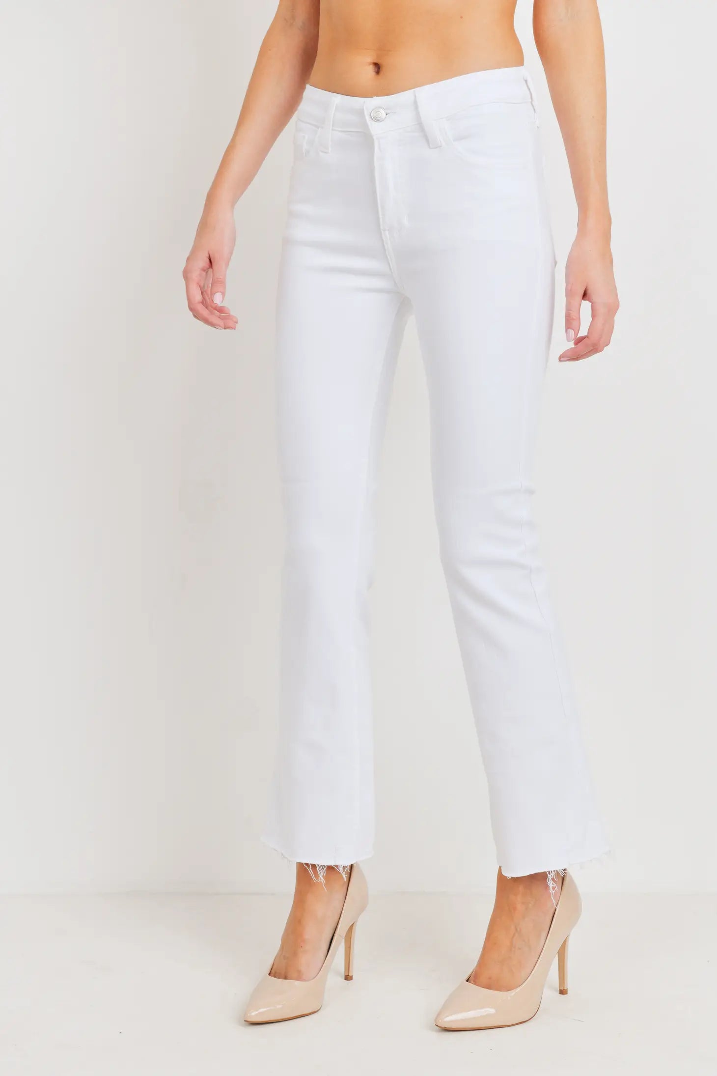 High Rise Crop Flare White Jeans - Mimi & Rae