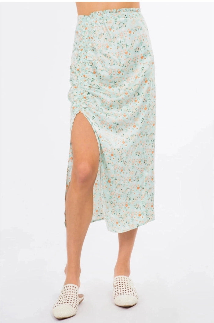 Floral Satin Midi Skirt