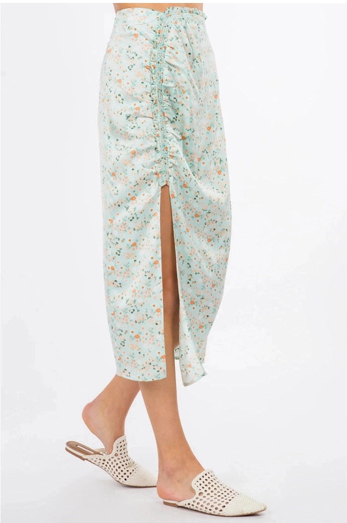 Floral Satin Midi Skirt