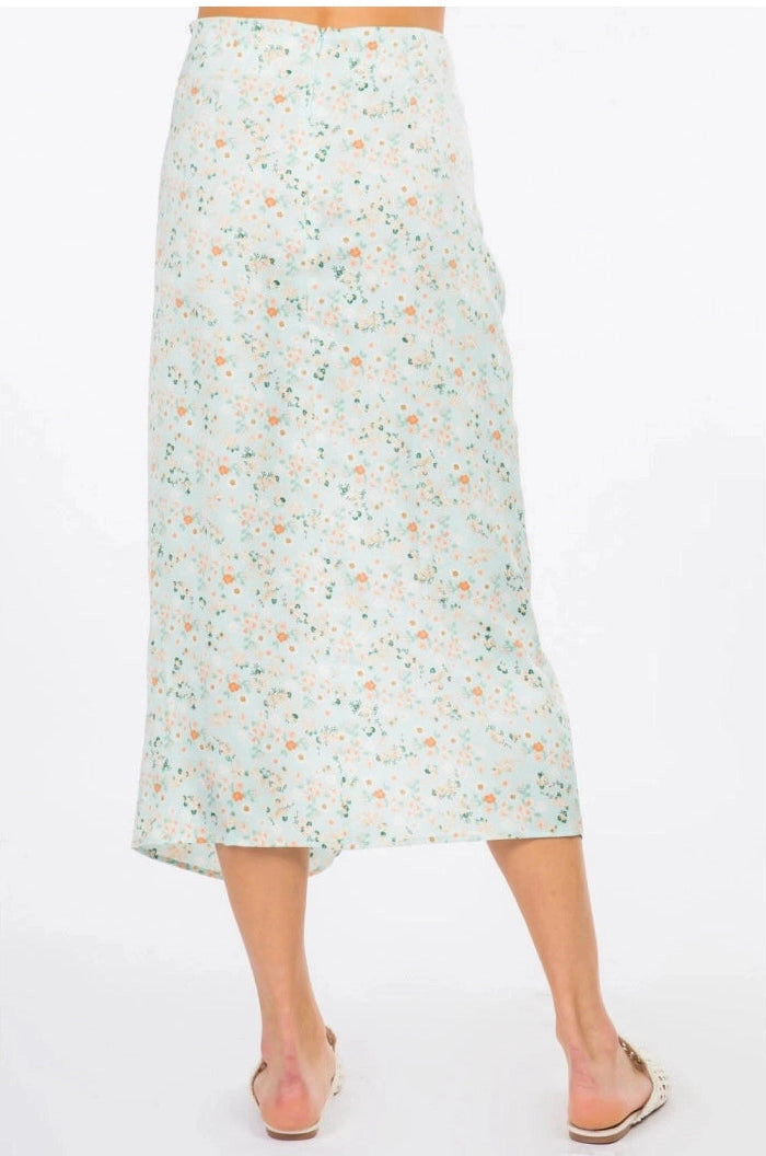 Floral Satin Midi Skirt
