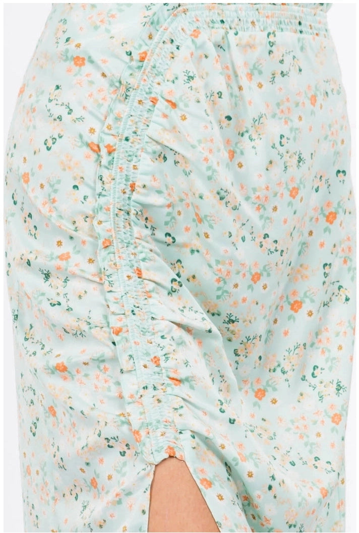 Floral Satin Midi Skirt