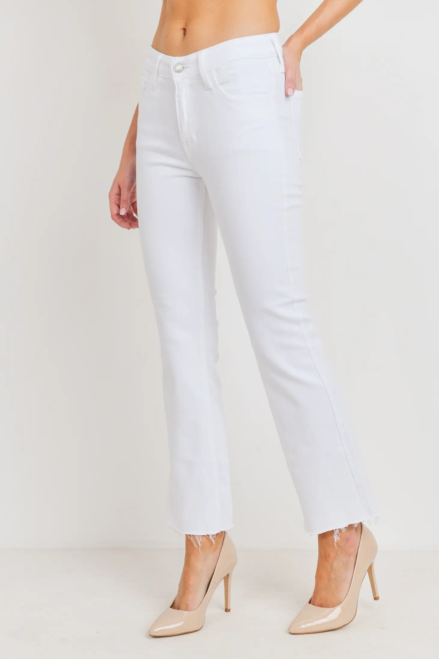 High Rise Crop Flare White Jeans - Mimi & Rae