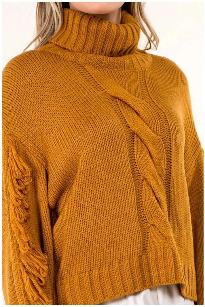 Fringed High Neck Sweater