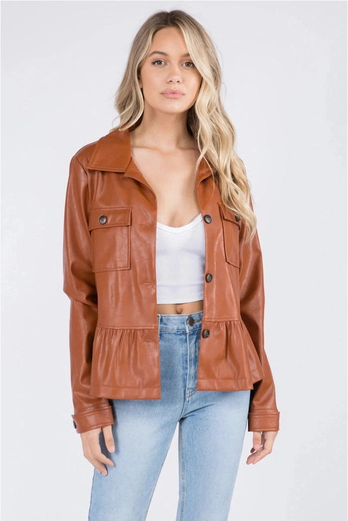 peplum faux leather jacket