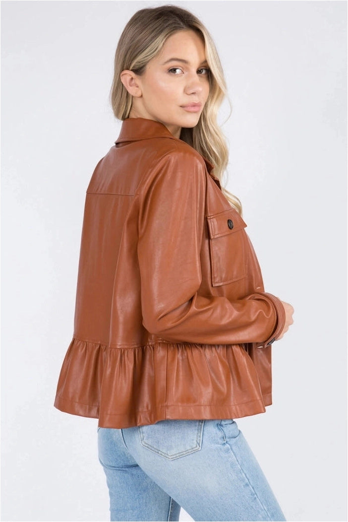 Peplum Faux Leather Jacket