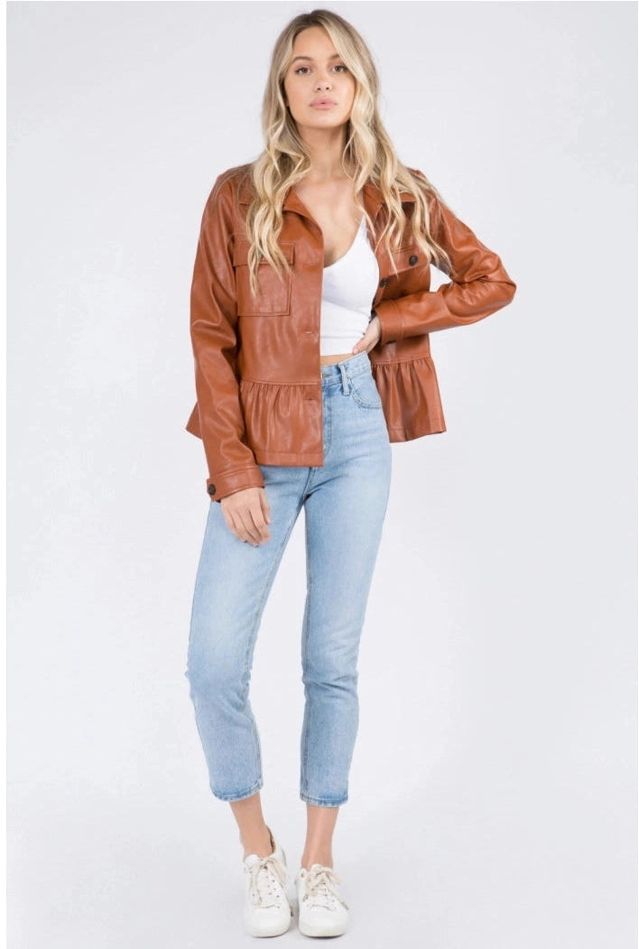 Peplum Faux Leather Jacket