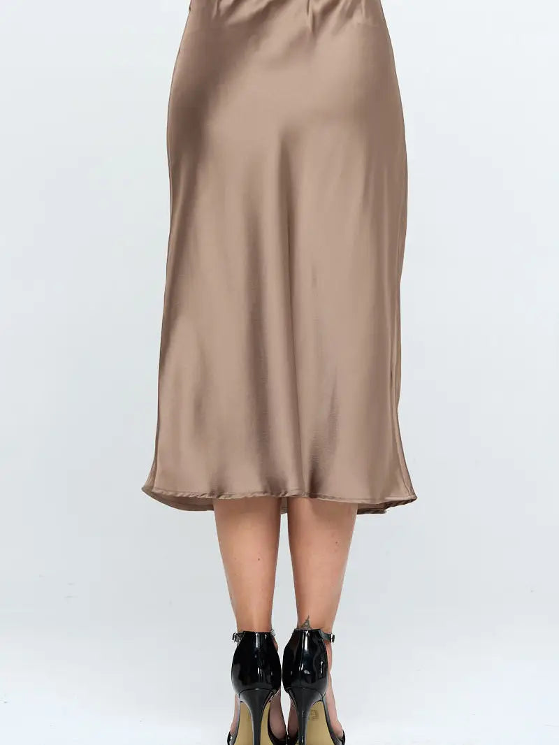 Solid Satin Midi Skirt - Mimi & Rae