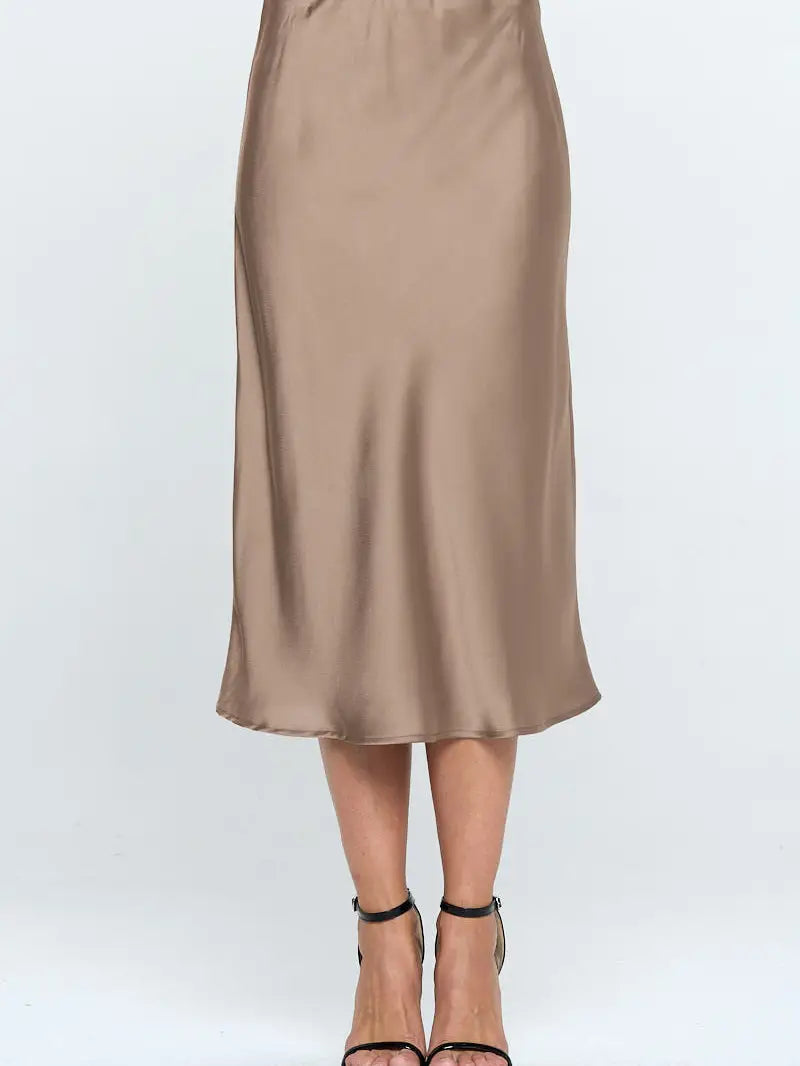 Solid Satin Midi Skirt - Mimi & Rae