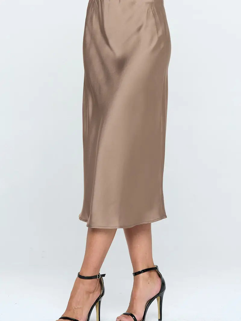 Solid Satin Midi Skirt - Mimi & Rae