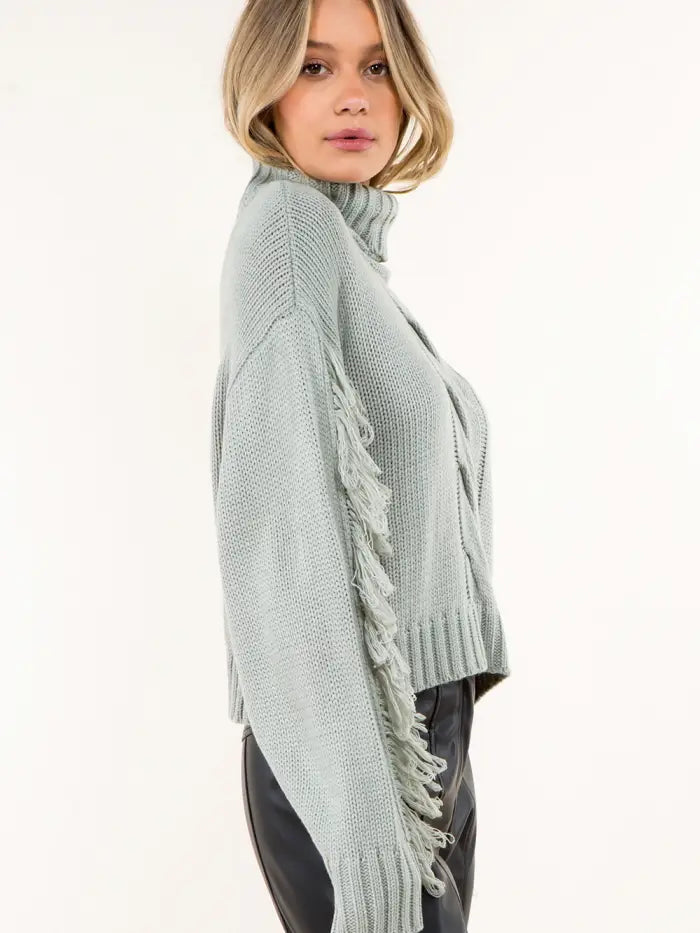 Fringed High Neck Sweater