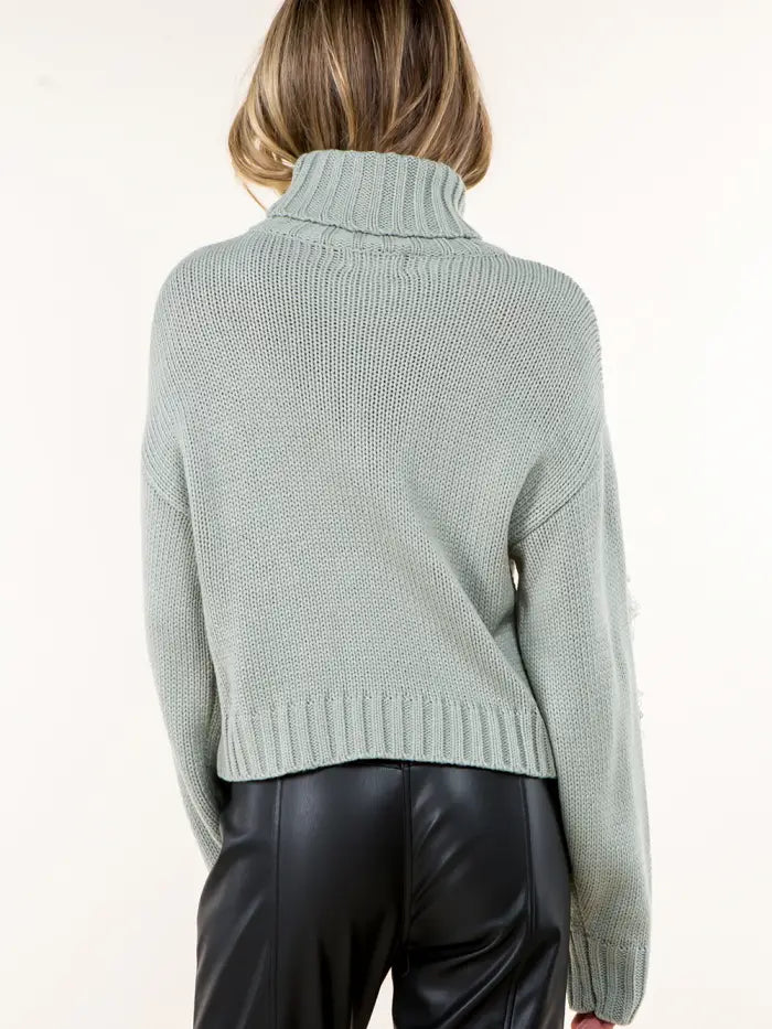 Fringed High Neck Sweater