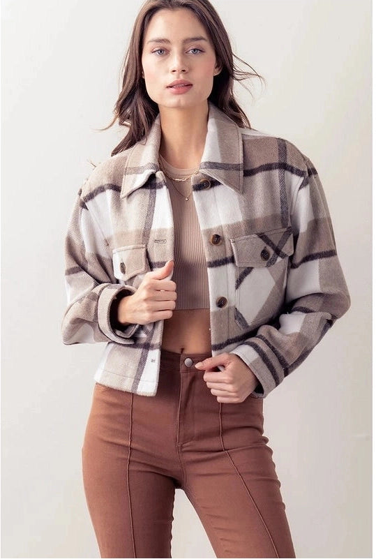 Plaid Pattern Cropped Jacket