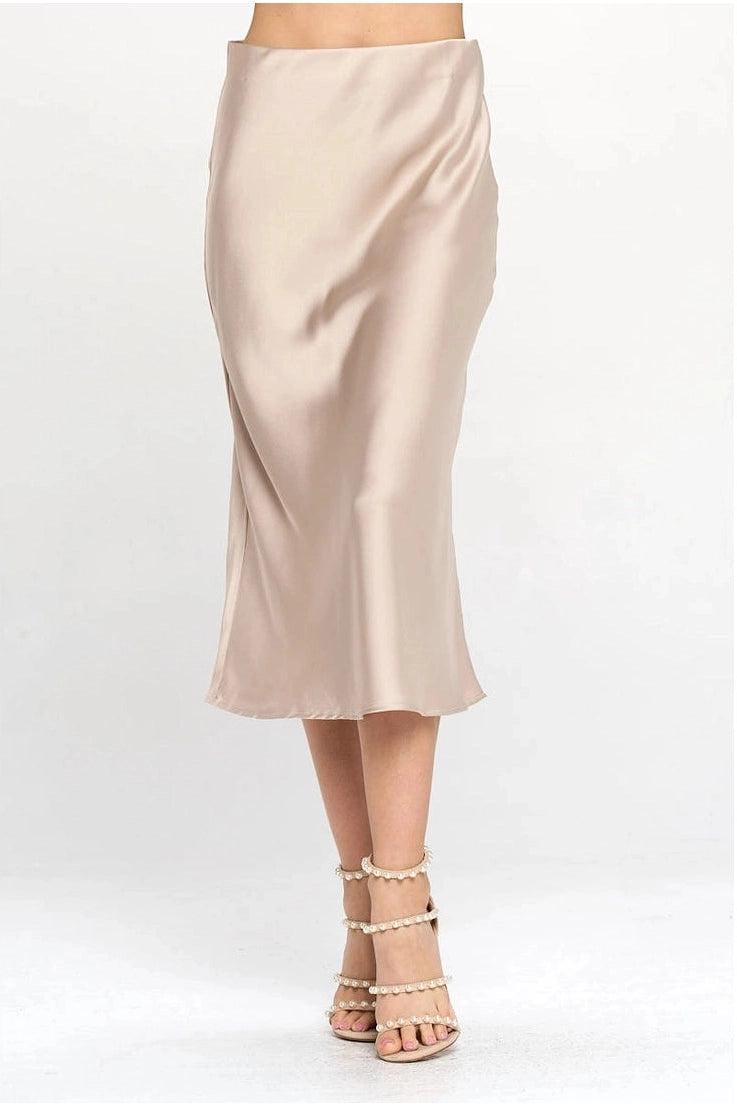 Made in USA Solid Satin Midi Skirt