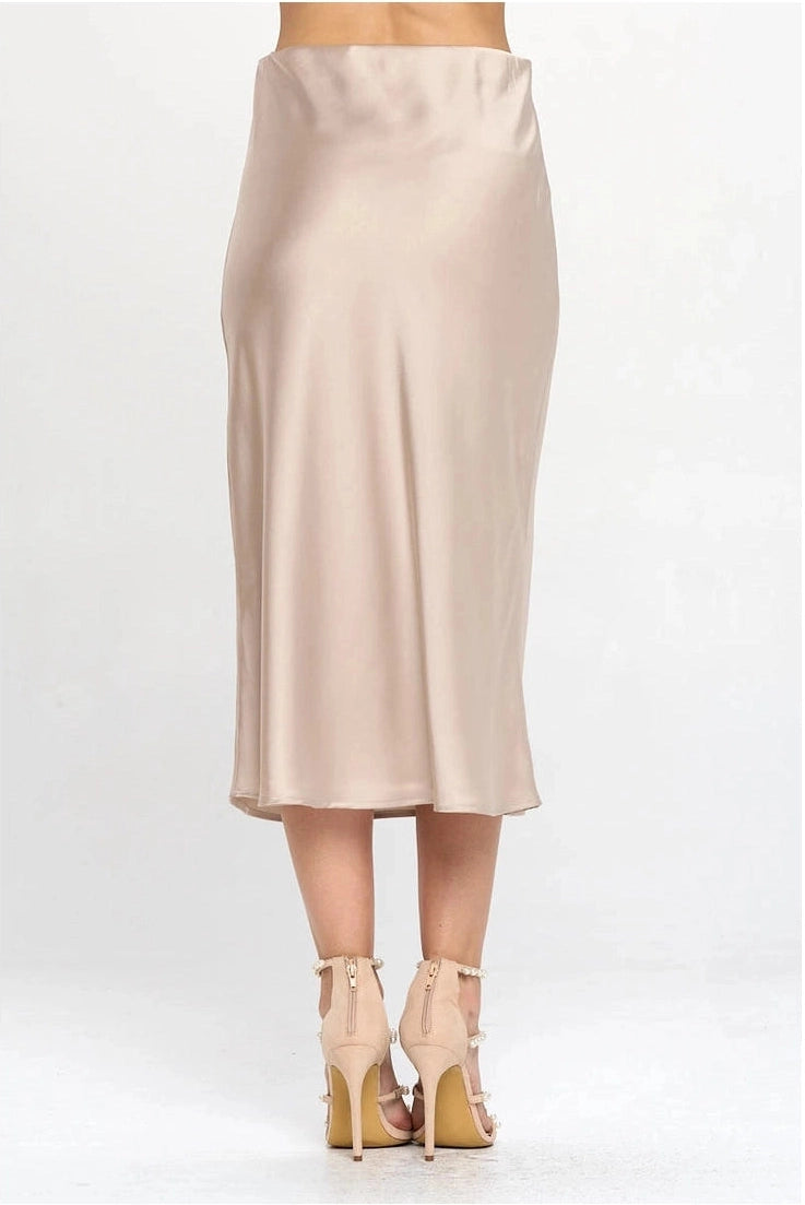 Made in USA Solid Satin Midi Skirt