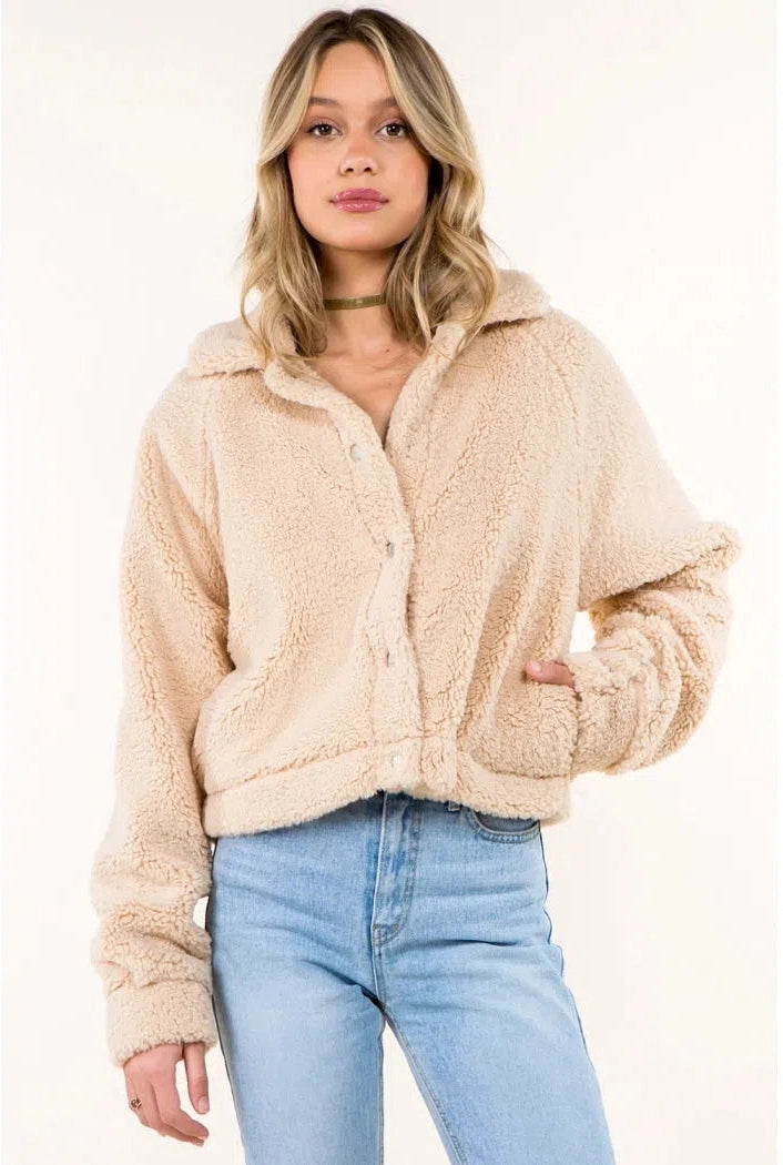 Super Soft Teddy Sherpa Jacket in Nude