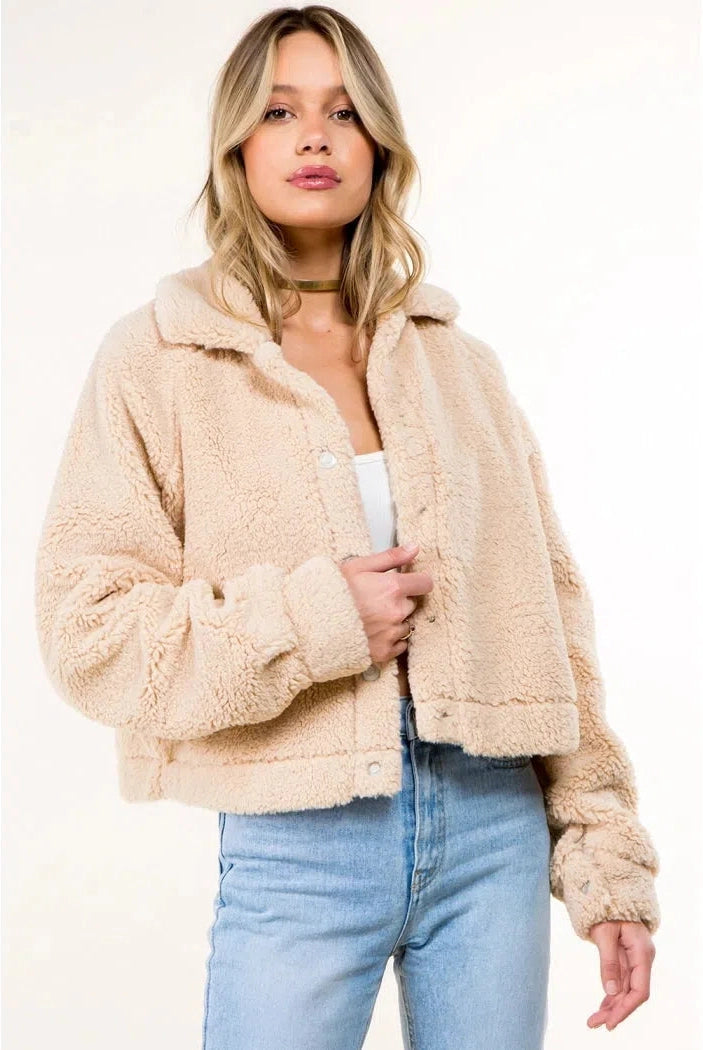 Super Soft Teddy Sherpa Jacket in Nude