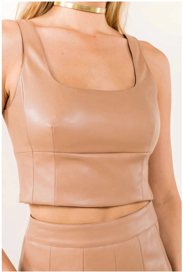 Brown Pleather Bustier Tank