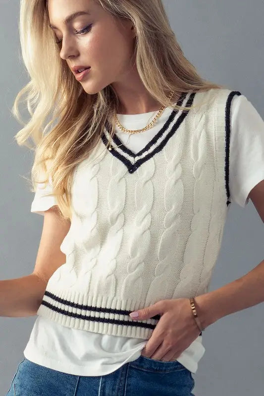 Cable Knit Preppy Sweater Vest