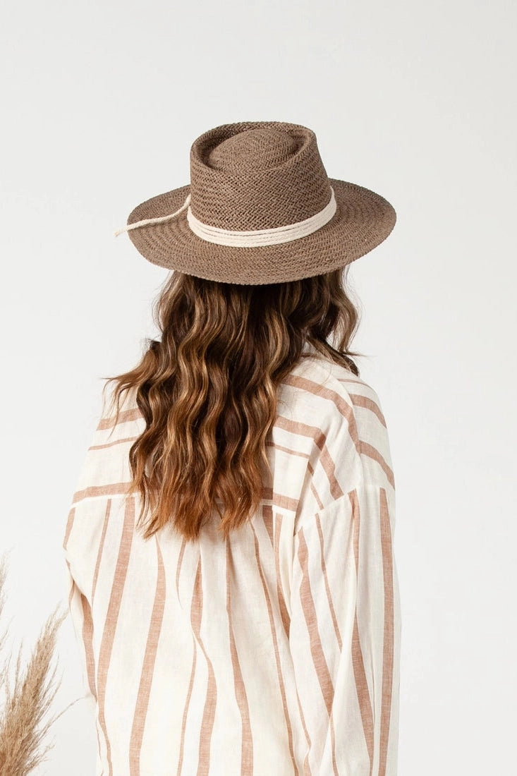 Wide Brim Boater Hat in Mocha