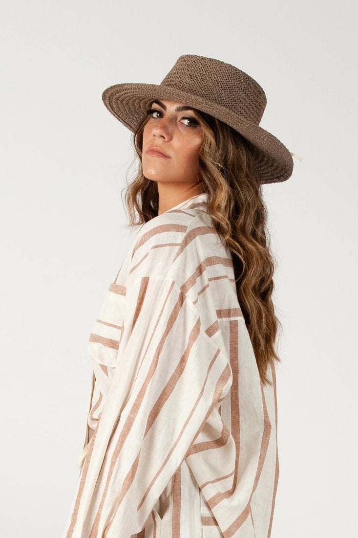 Wide Brim Boater Hat in Mocha