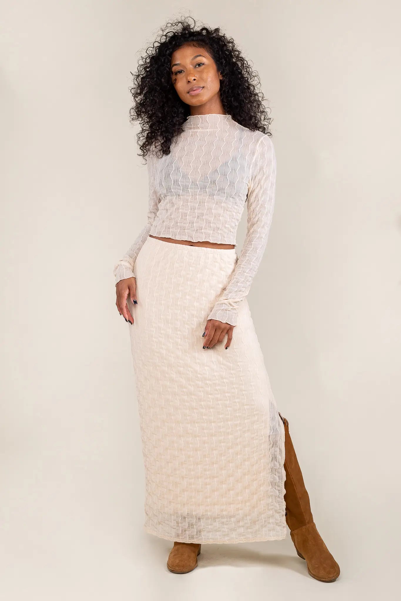 Jacquard Mesh Maxi Skirt