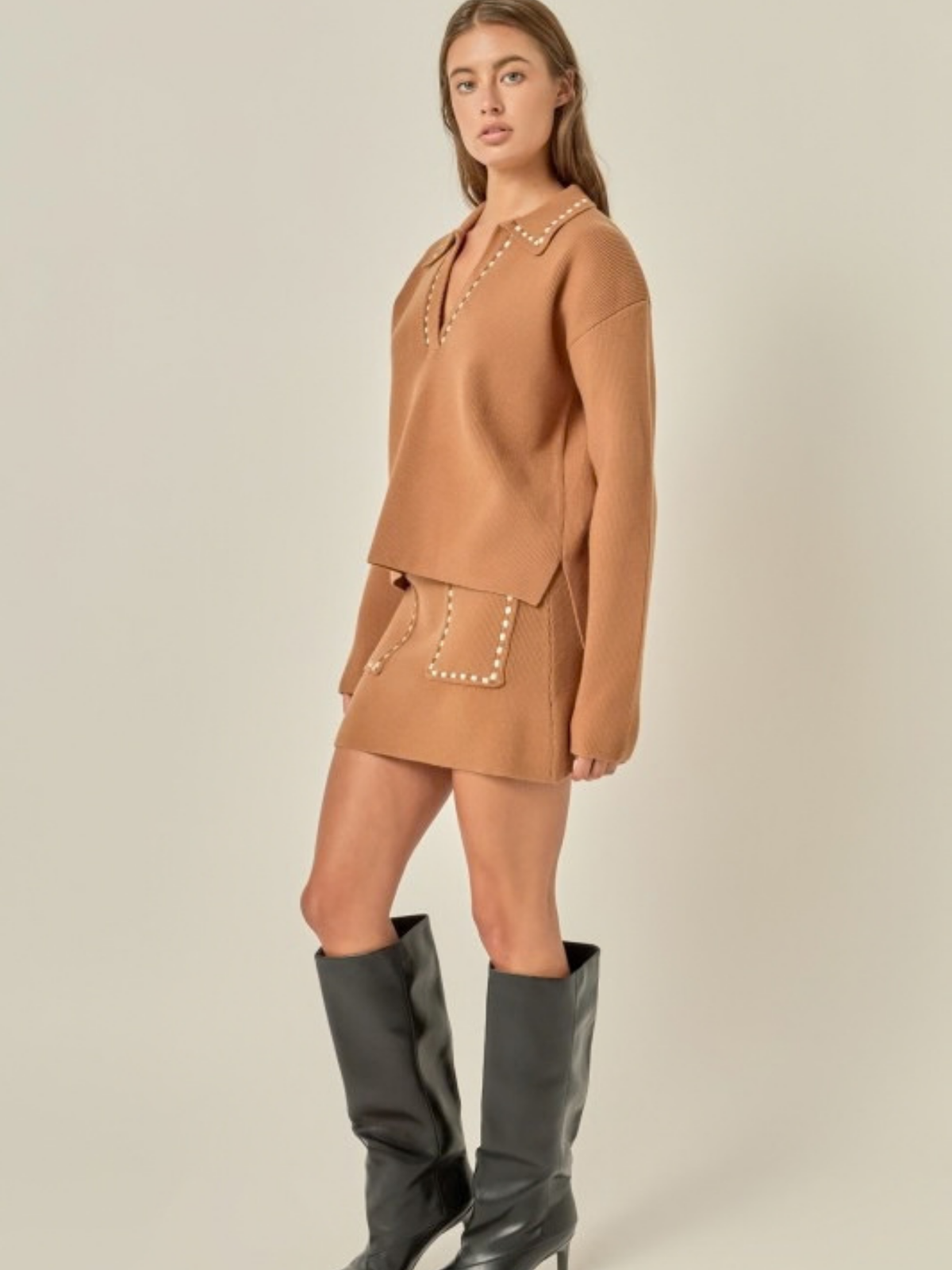 Stitch Detail Collared Sweater