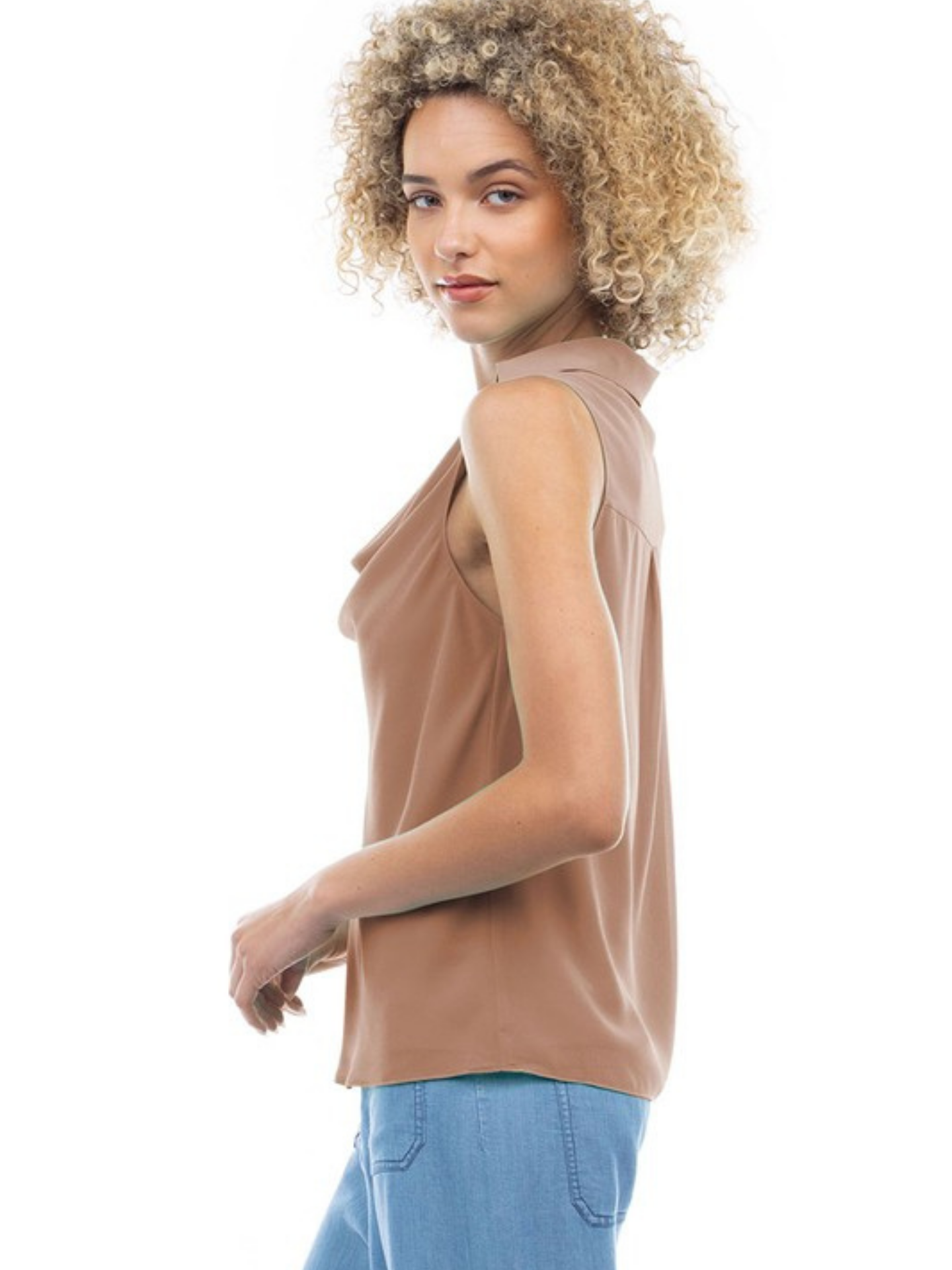 Cowl Neck Sleeveless Collared Blouse