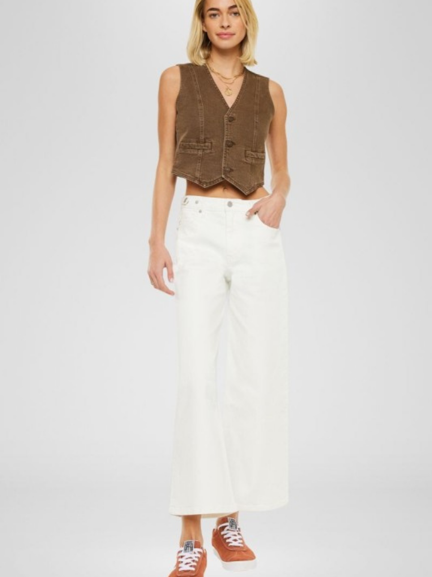 Jean White Cropped Wide Denim