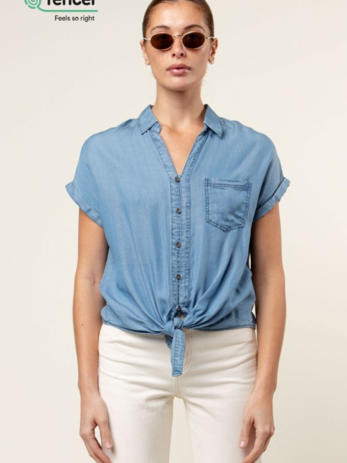 Tie Front Tencel Button Down - Mimi & Rae