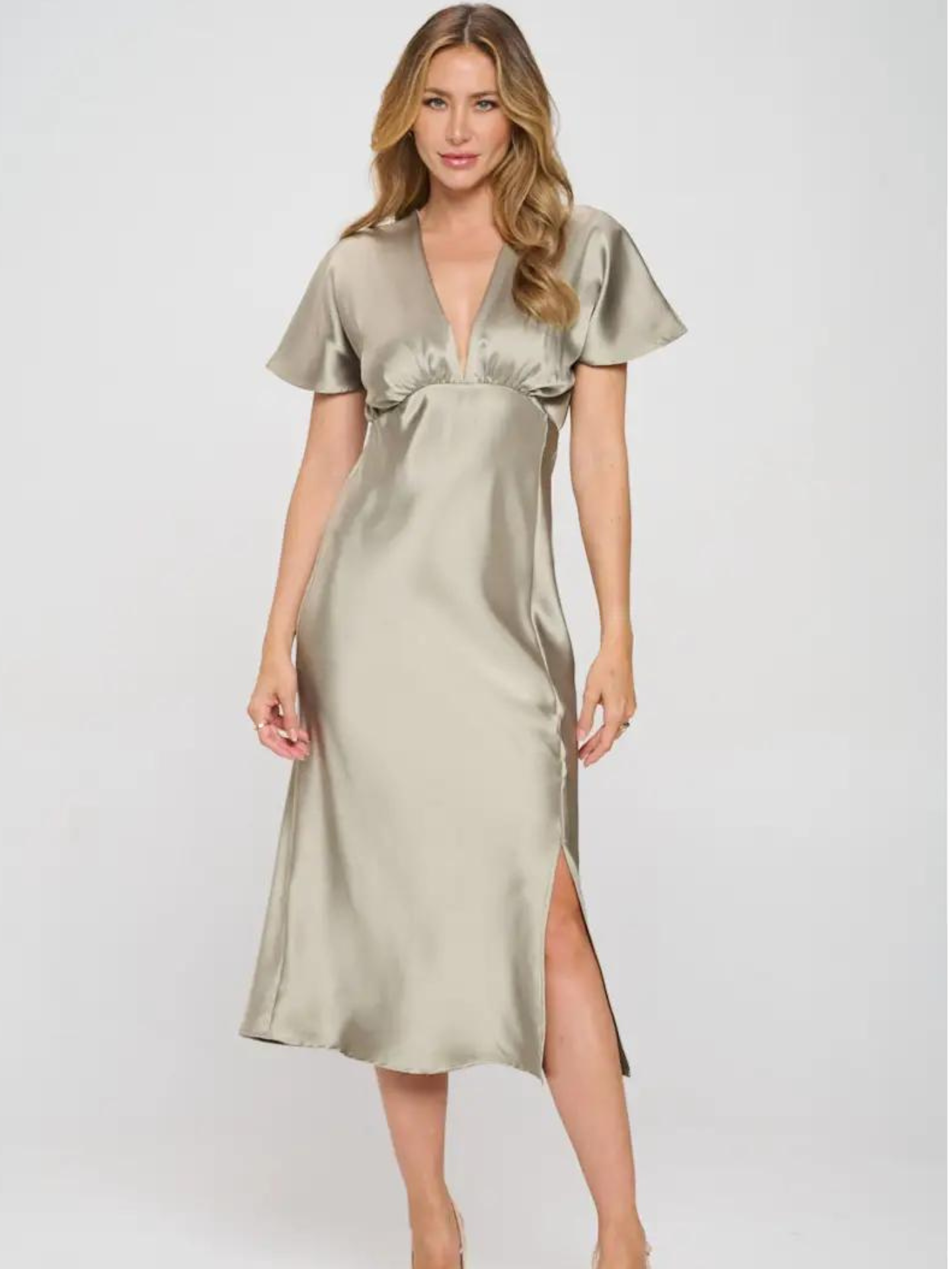 Satin V Neck Dress