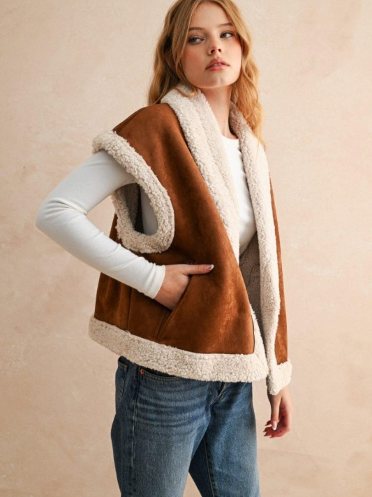 Faux Sherpa Contrast Vest